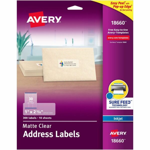 Avery Matte Clear Address Labels - Sure Feed Technology