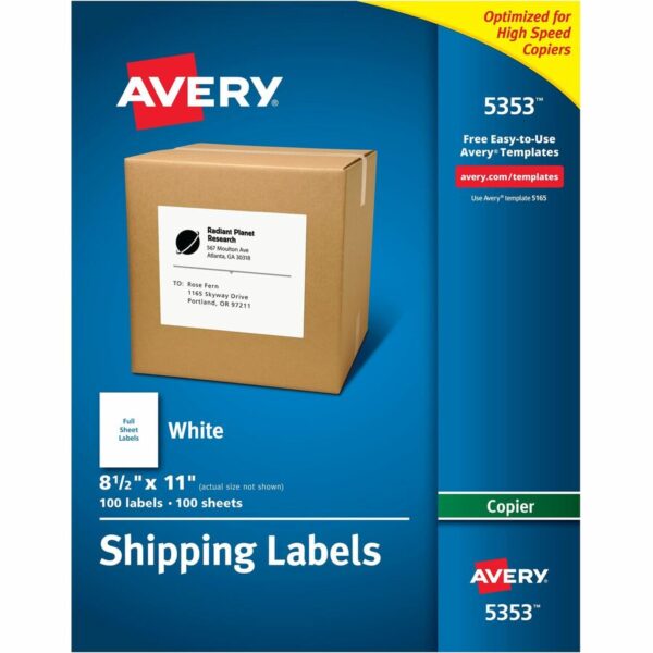 Avery Shipping Labels for Copiers, 8-1/2" x 11" , 100 Labels (5353)