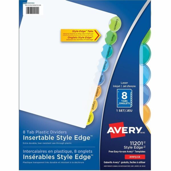 Avery Insertable Style Edge Plastic Dividers, 8 tabs, 1 set