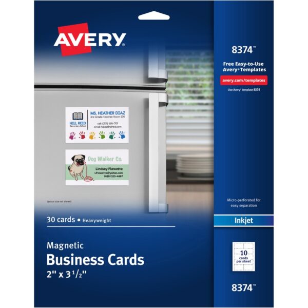 Avery® Magnetic Business Cards, 2" x 3-1/2" , Matte White, 30 Cards (8374)