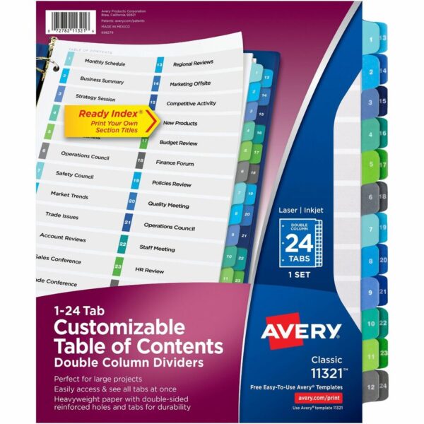 Avery® Ready Index® Double Column Table of Content Dividers, 24 tabs