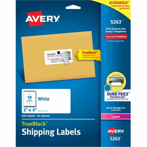 Avery® Shipping Labels, Sure Feed®, 2" x 4" , 250 Labels (5263)