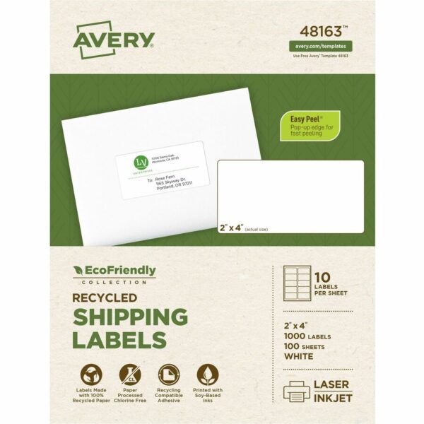 Avery Eco-Friendly Shipping Labels for Laser and Inkjet Printers, 2" x 4"