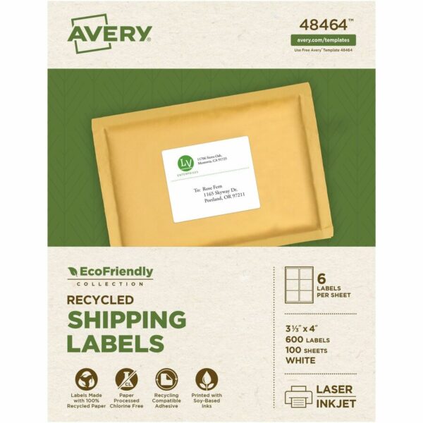 Avery Eco-Friendly Shipping Labels for for Laser and Inkjet Printers, 3?" x 4"