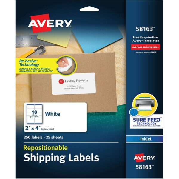 Avery® Repositionable Labels, Sure Feed, 2" x 4" , 250 Labels (58163)