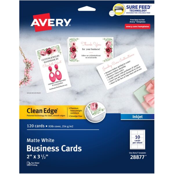 Avery Clean Edge Business Cards, 2" x 3.5" , White, 120 (28877)