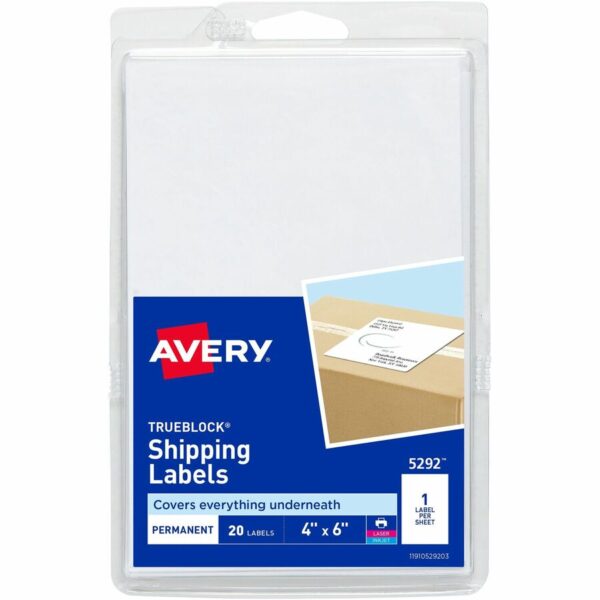 Avery® Shipping Labels, Permanent Adhesive, 4" x 6" , 20 Labels (5292)