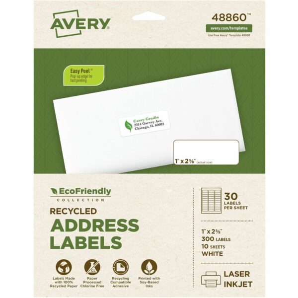 Avery Eco-Friendly Address Labels for Lfor Laser and Inkjet Printers, 1" x 2?"