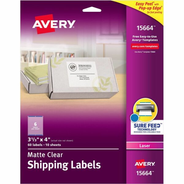 Avery Clear Shipping Labels, Sure Feed, 3-1/3" x 4" 300 Labels (15664)