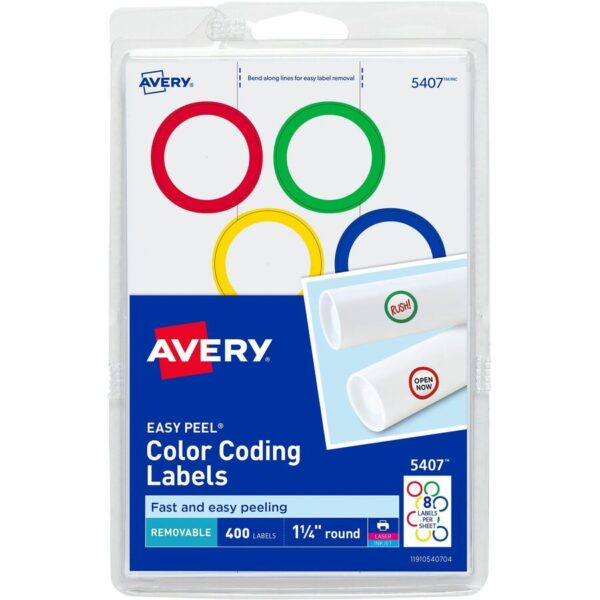 Avery® Color-Coding Labels, Removable Adhesive, 1-1/4" Diameter, 400 Labels