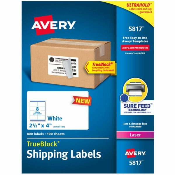 Avery® Printable Shipping Labels, 2.5" x 4" , 800 Labels (5817)