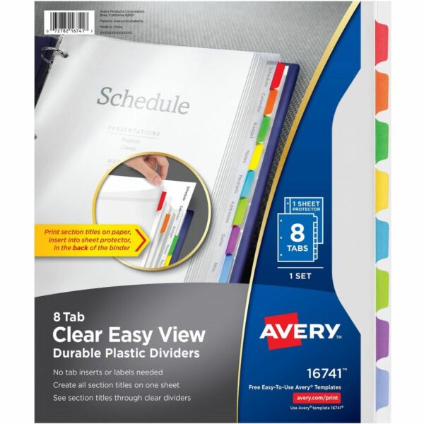 Avery® Clear Easy View Durable Plastic Dividers 8 tabs, 1 set