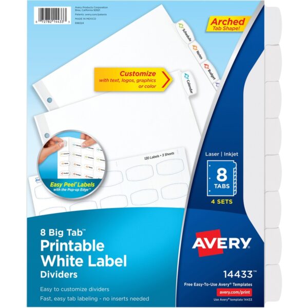 Avery Big Tab Printable Label Dividers, Easy Peel Labels, 8 Tabs