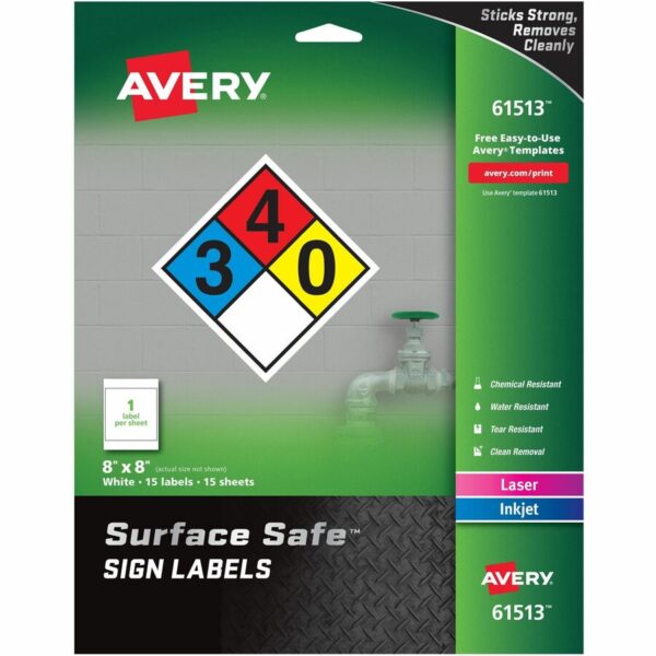 Avery® 8"x8" Removable Label Safety Signs