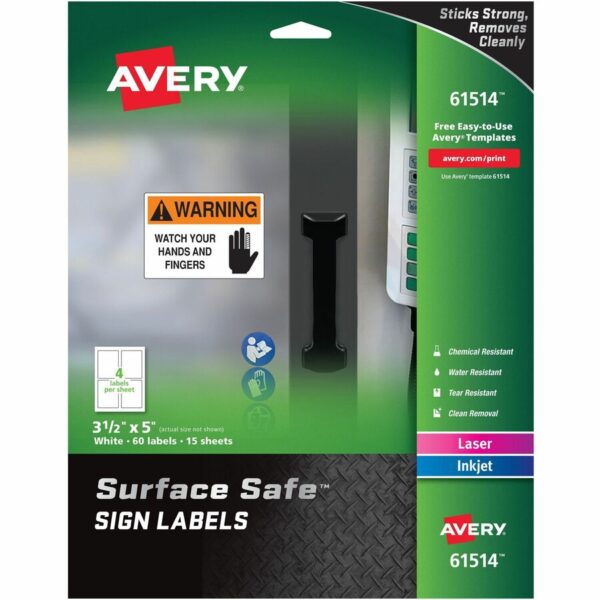 Avery® 3-1/2"x5" Removable Label Safety Signs