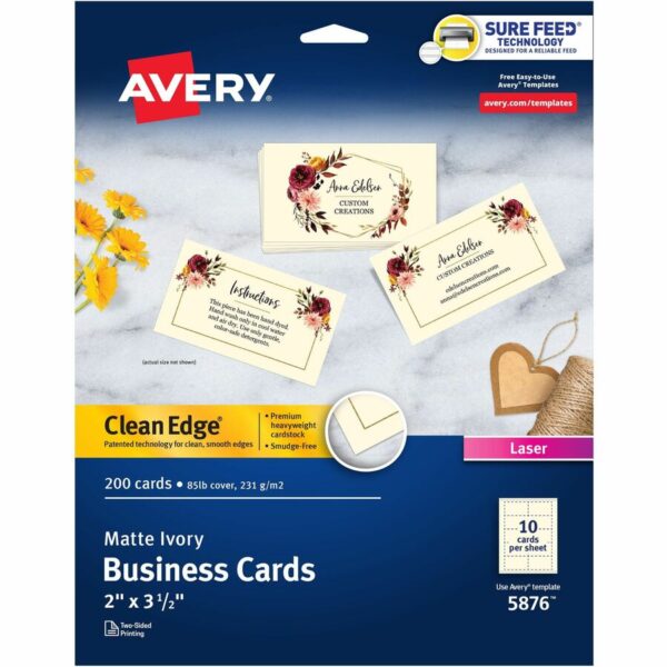 Avery Business Cards, Ivory, True Print(R) Two-Sided Printing, 2" x 3-1/2" , 200 Cards