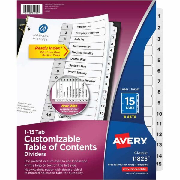 Avery® 15-tab Custom Table of Contents Dividers