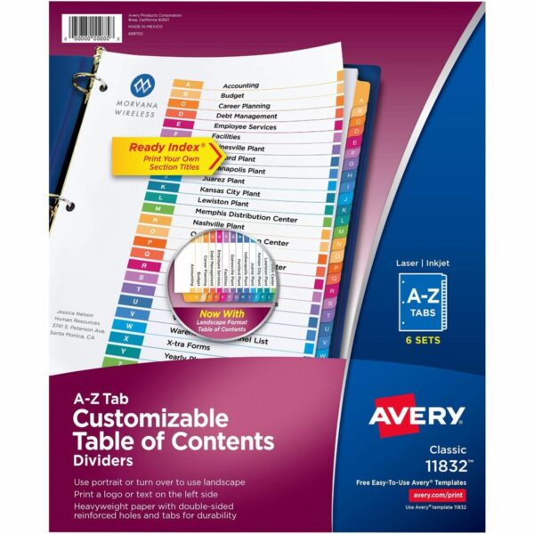 Avery A-Z Customizable Multicolor TOC Dividers