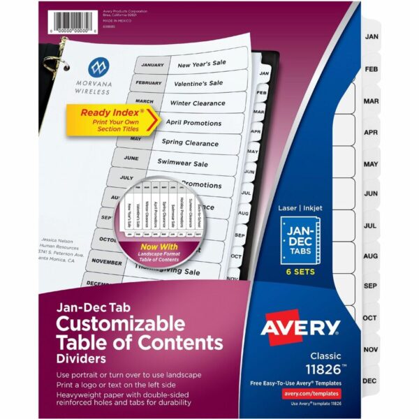 Avery Monthly Tab Table of Contents Dividers