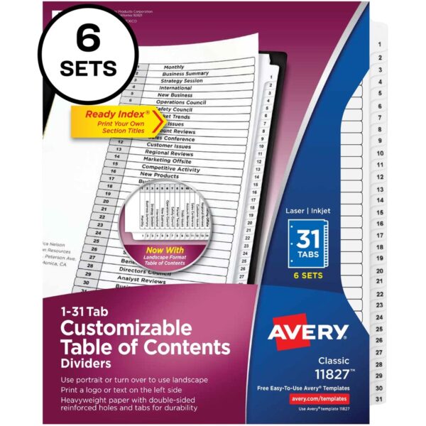 Avery 1-31 Custom Table of Contents Dividers