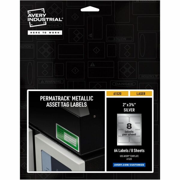 Avery® PermaTrack Metallic Asset Tag Labels, 2" x 3-3/4" , 64 Asset Tags