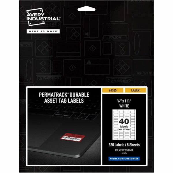 Avery® PermaTrack Durable White Asset Tag Labels, 3/4" x 1-1/2" , 320 Asset Tags