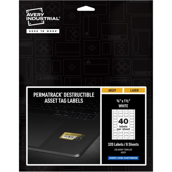 Avery® PermaTrack Destructible Asset Tag Labels, 3/4" x 1-1/2" , 320 Asset Tags