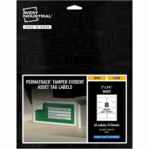 Avery® PermaTrack Tamper-Evident Asset Tag Labels, 2" x 3-3/4" , 64 Asset Tags