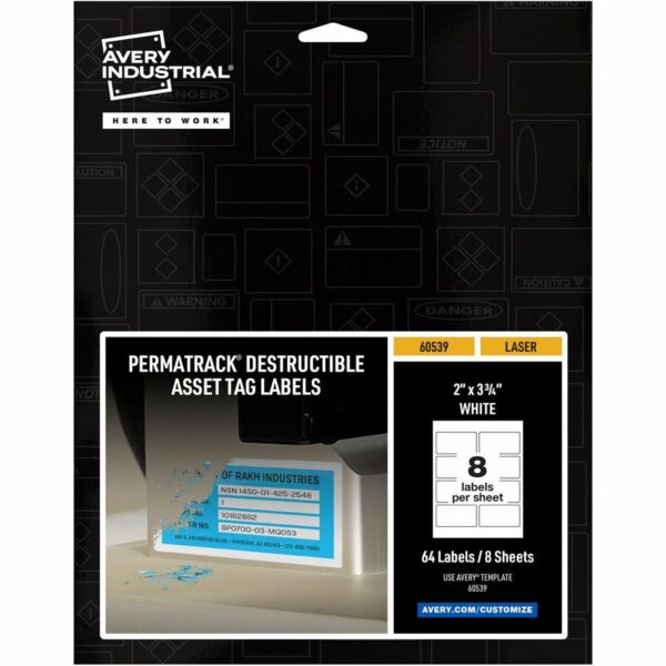 Avery® PermaTrack Destructible Asset Tag Labels, 2" x 3-3/4" , 64 Asset Tags