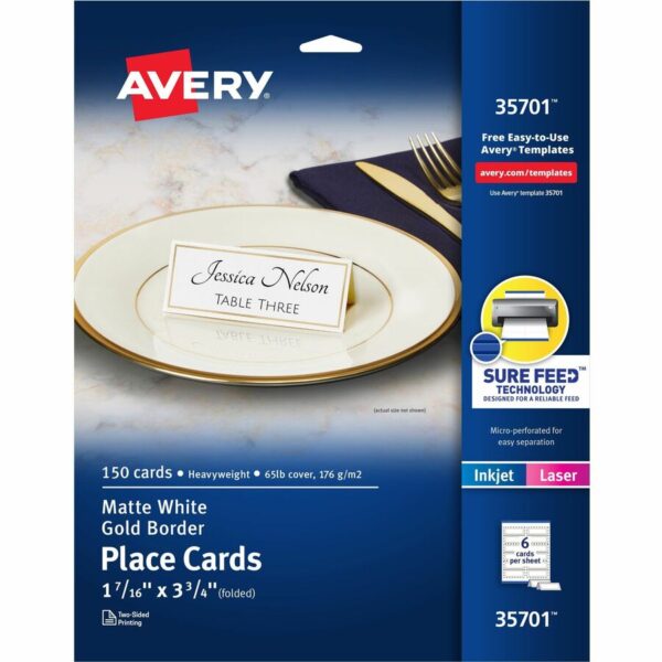 Avery Place Cards, 1-7/16" x 3-3/4" , Gold Border, 150 Cards (35701)