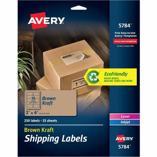 Avery® Shipping Labels,, Kraft Brown, 2" x 4" , 250 Labels (5784)