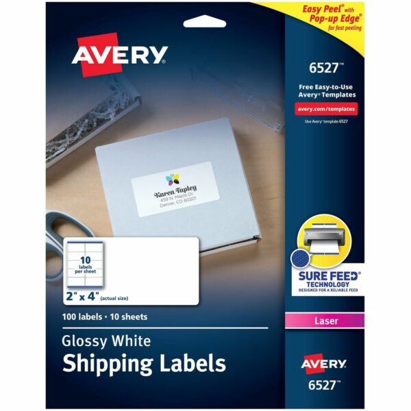 Avery Shipping Labels, Glossy White, 2" x 4" , 100 Total (6527)