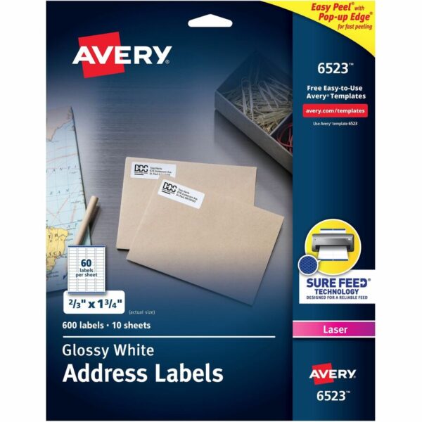 Avery Address Labels, Glossy White, 2/3" x 1-3/4" , 600 Total (6523)