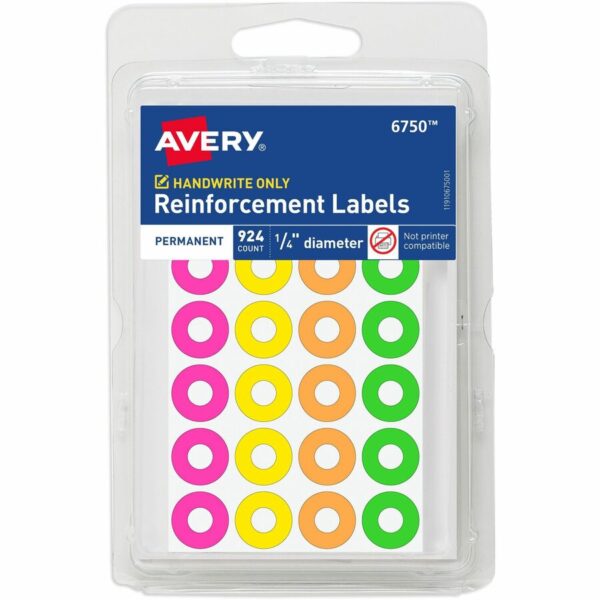 Avery Reinforcement Stickers, 1/4" , Neon, 924 Total (6750)