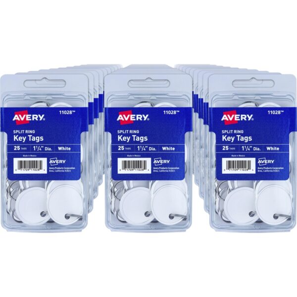 Avery 1-1/4" Metal Rim Key Tags, Split Ring, White, 25 Tags (11028)