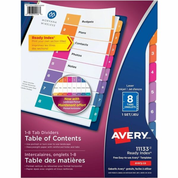 Avery® Ready Index® Table of Content Dividersfor Laser and Inkjet Printers