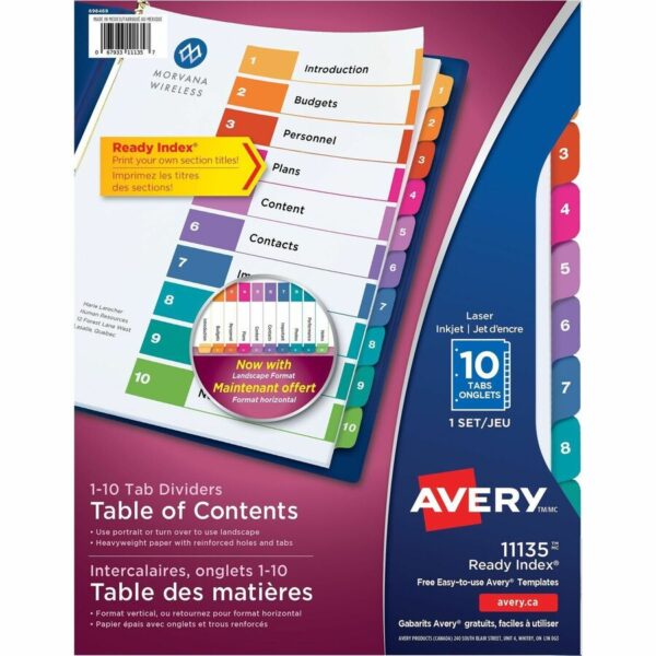 Avery® Ready Index® Table of Content Dividers for Laser and Inkjet Printers