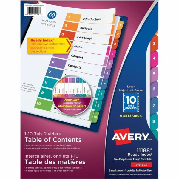 Avery® Ready Index® Table of Content Dividersfor Laser and Inkjet Printers