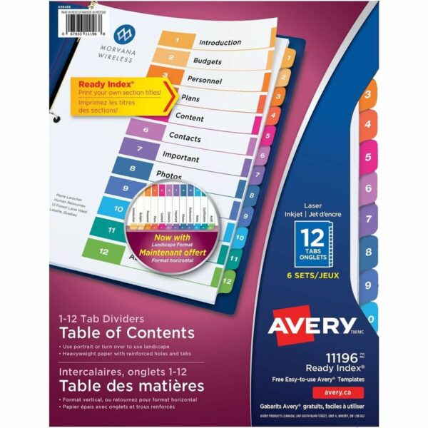 Avery® Ready Index® Table of Content Dividers for Laser and Inkjet Printers