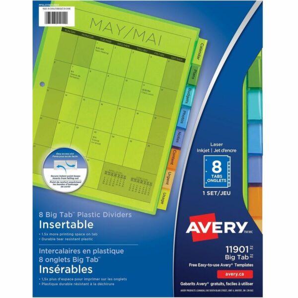 Avery Big Tab Insertable Plastic Dividersfor Laser and Inkjet Printers