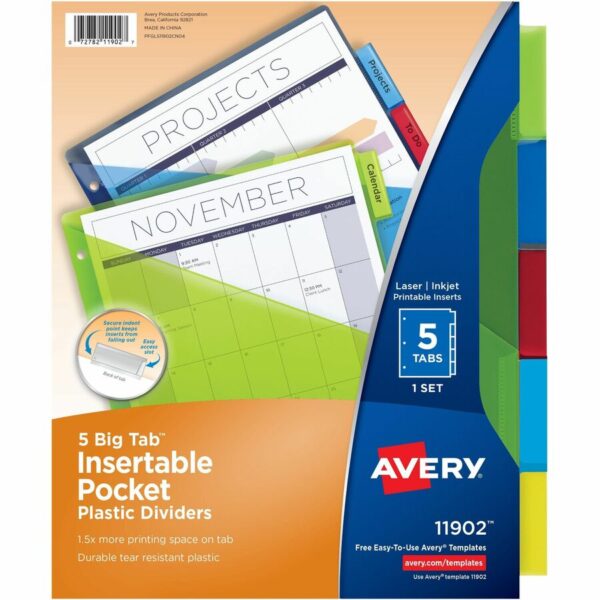 Avery Big Tab Insertable Plastic Dividers with Pocketsfor Laser and Inkjet Printers