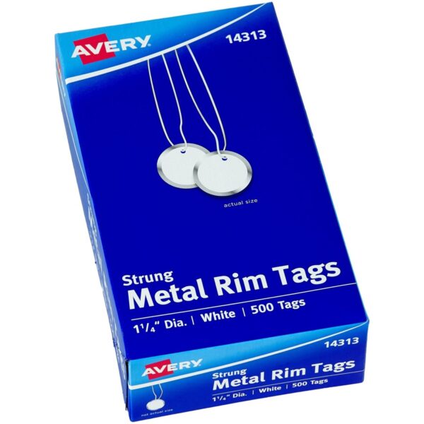 Avery 1-1/4" Metal Rim Key Tags, Strung, White, 500 Tags (14313)