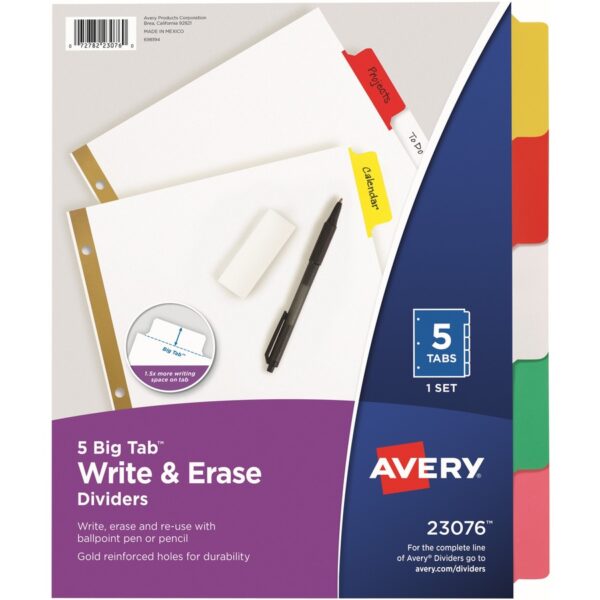 Avery Big Tab Write & Erase 5-Tab Dividers (23076)