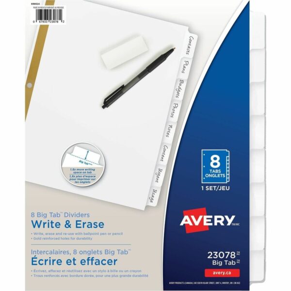 Avery Big Tab Write & Erase Dividers 8 Tabs 8 tabs