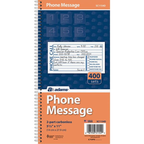 Adams Spiral Bound Phone Message Books - Image 2