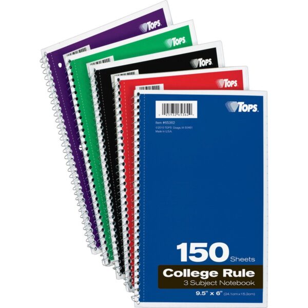 TOPS 3-subject College Ruled Notebook