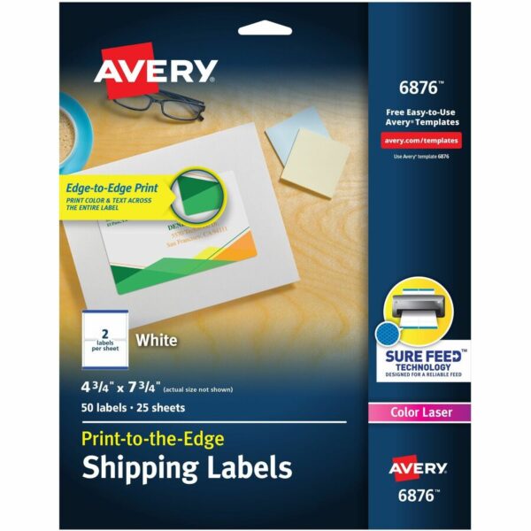 Avery Print to the Edge Shipping Labels, 4-3/4" x 7-3/4" , 50 Labels (6876)