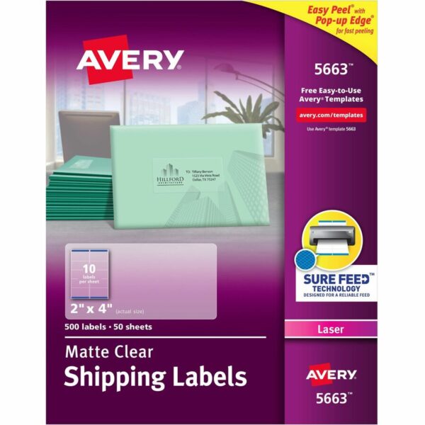 Avery® Clear Shipping Labels, Sure Feed, 2" x 4" , 500 Labels (5663)