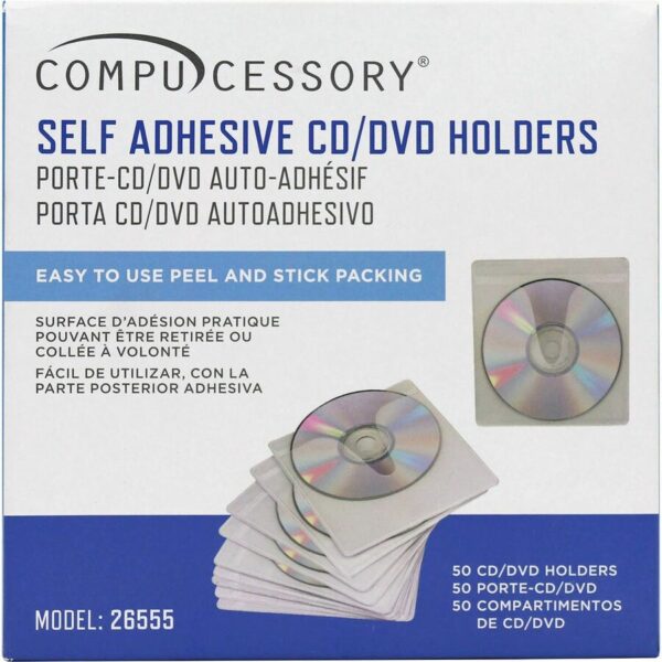 Compucessory Self-Adhesive Poly CD/DVD Holders