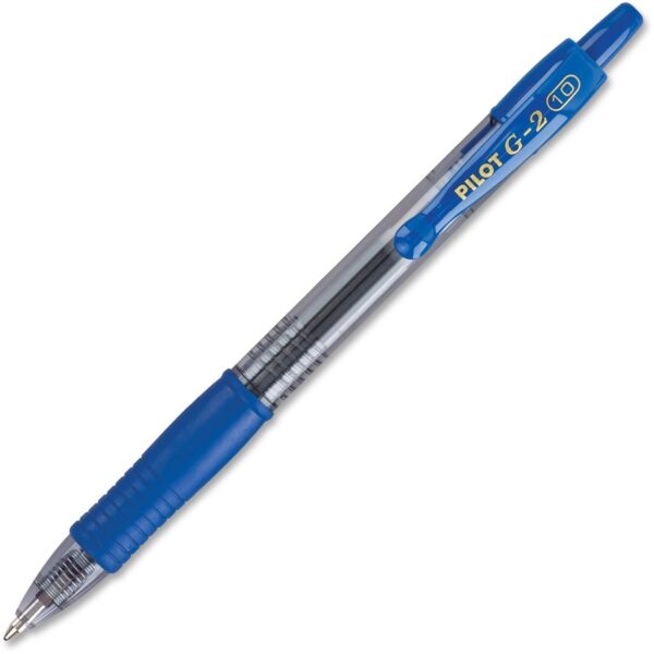 A blue pen with a black tip and white writing.